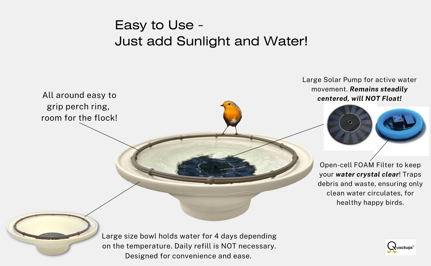 Quackups solar bird bath bubbler