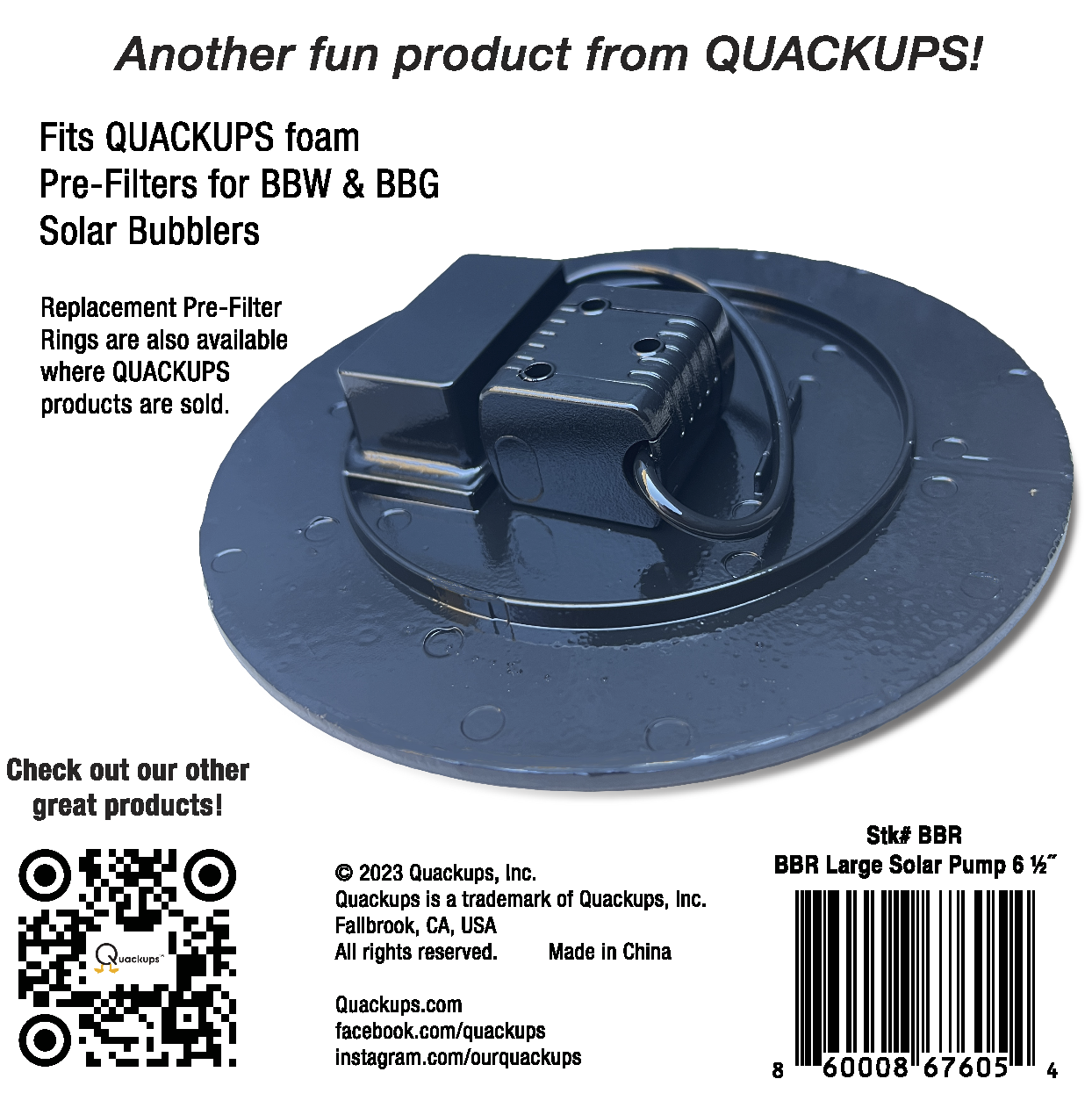 Quackups® 6¼" REPLACEMENT Solar Pump – Bird-Friendly, Non-Spray & Non-Float Design, Gentle Bubbling Solar Pump Exclusively for Quackups Bubbler Bird Bath