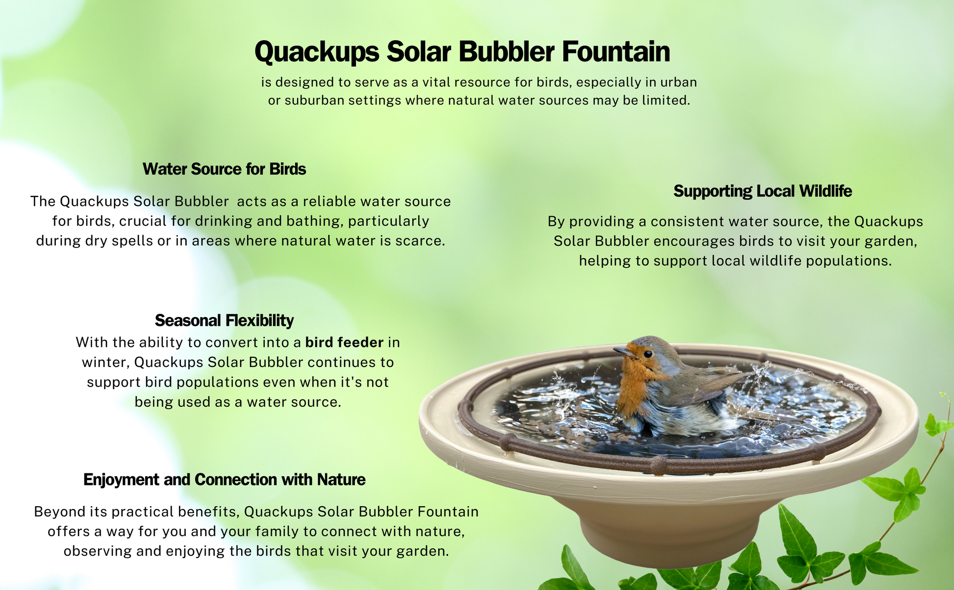 Quackups solar bird bath bubbler